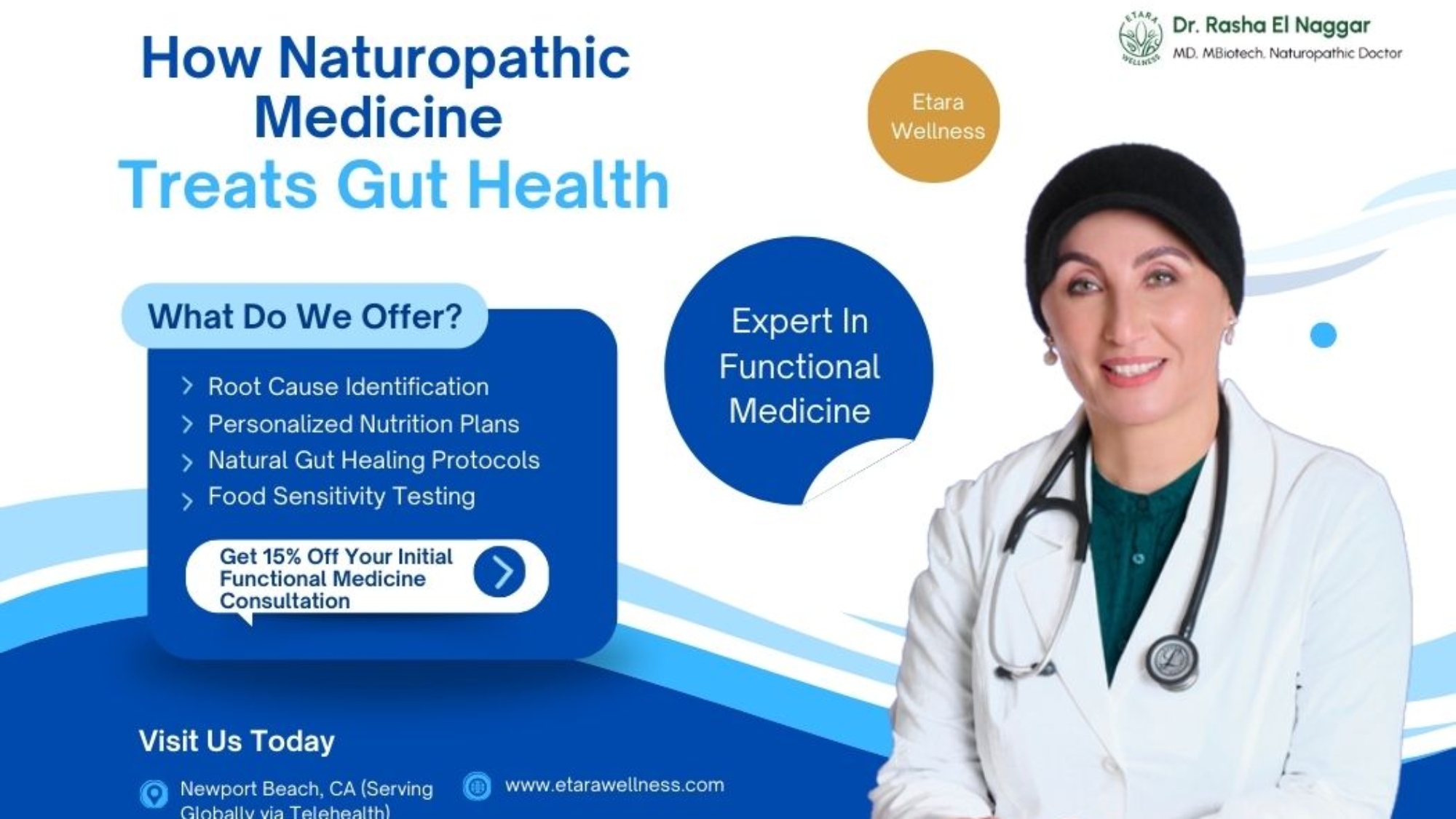 Personalized gut health consultation by Dr. Rasha El Naggar in Newport Beach.